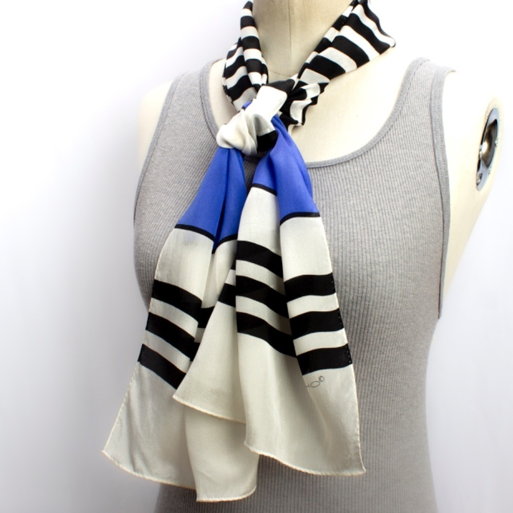 Vintage Silk Scarf | Echo Scarf | Retro Style Block Color Striped